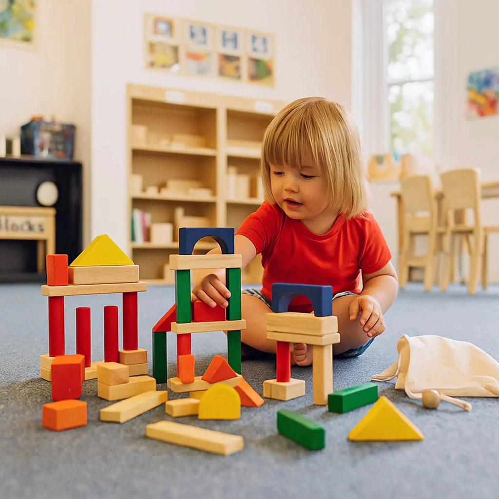 Natural Wood Colored Shape Building Block Toys